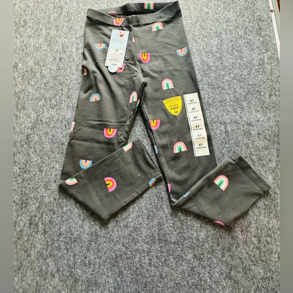 🍏 Cat & Jack Charcoal Colorful Rainbow Print Kids Leggings – NWT – 4/$20 🍏 - Picture 3 of 5